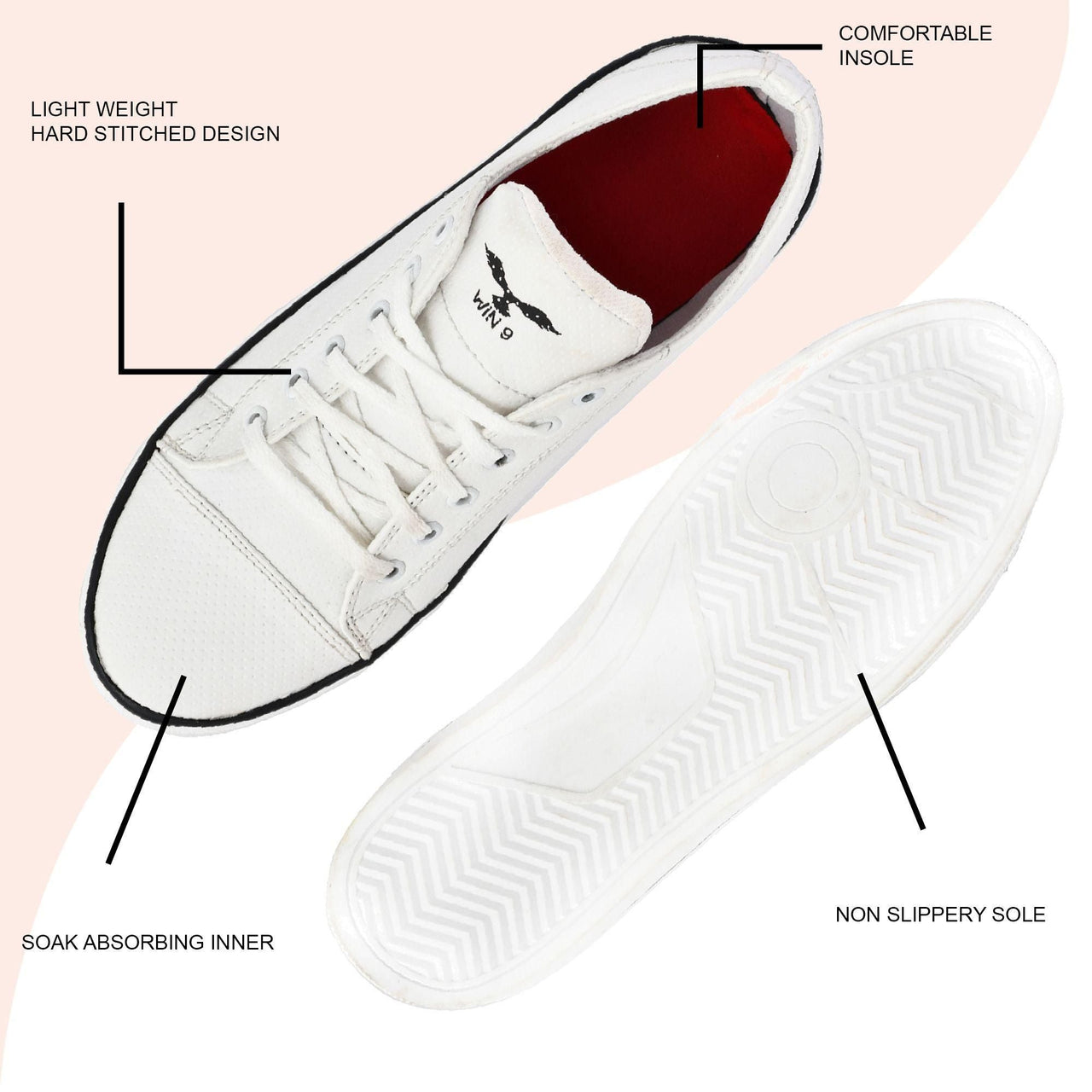WIN9 Fashionable Canvas Casual Partywear white Outdoor Sneakers For Men