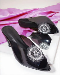 Thumbnail for Transparent Block Heel Stone Studded Sandal For Women's